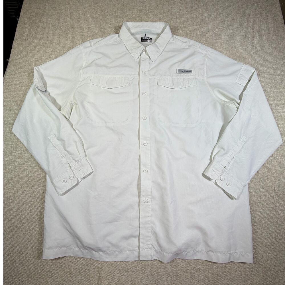 Habit Men's 2XL White Long Sleeve Vented Button Front Fishing Shirt Performance